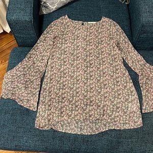 Sheer, floral flute sleeve dress